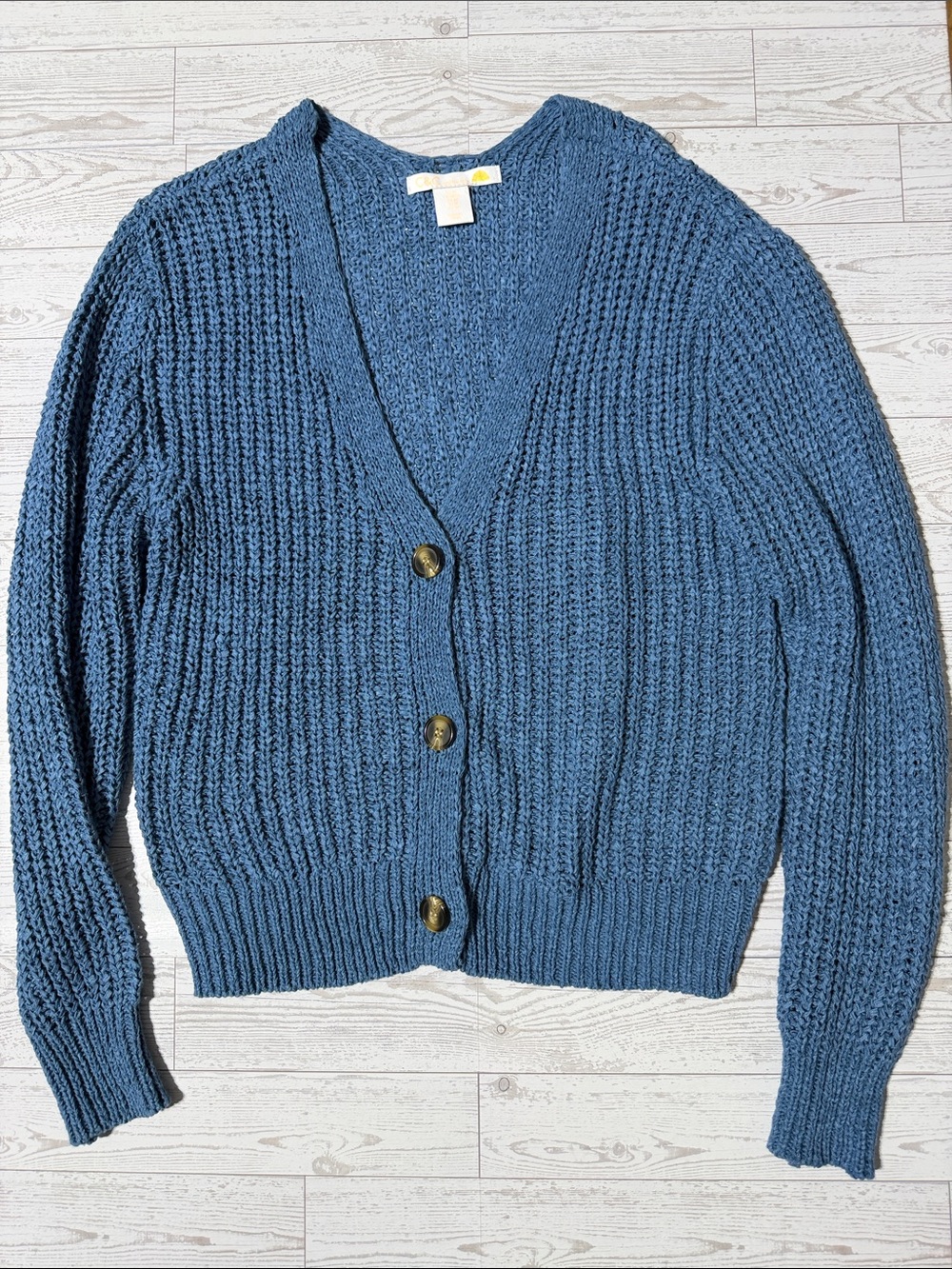 C&C California Blue Chunky V-Neck Button Cardigan